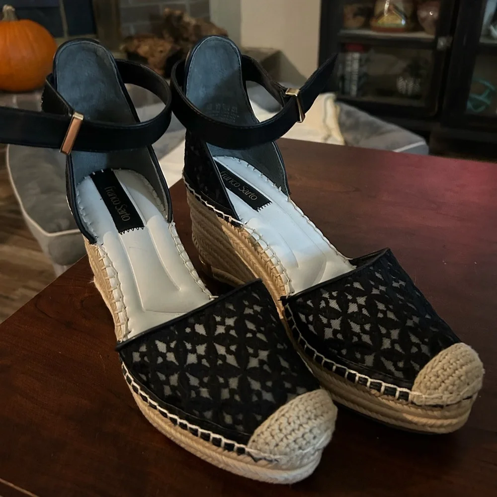 Franco Sarto Black and Tan Wedges